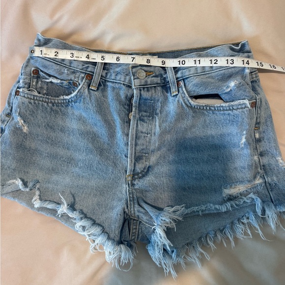 Agolde Light Blue Distressed Denim Jean Shorts - Picture 6 of 7